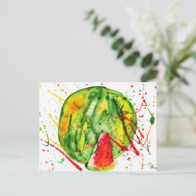 Abstract bright watercolor watermelon postcard (Standing Front)