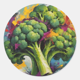 Abstract Broccoli Pattern with Bold Brushstrokes Classic Round Sticker
