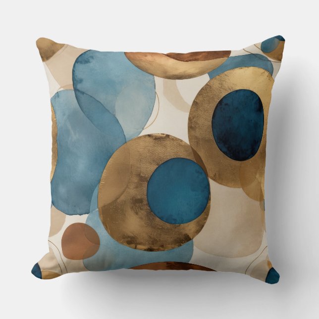 Abstract Bronze, copper and blue circles  Throw Pillow (Front)