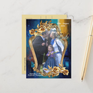 Abstract bronze, gold-blue Baroque style  Announcement Postcard
