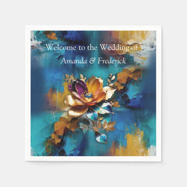 Abstract bronze, gold-blue baroque style  napkin (Front)