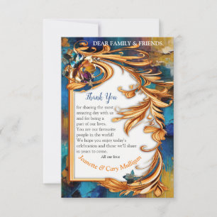 Abstract bronze, gold-blue baroque style  RSVP card