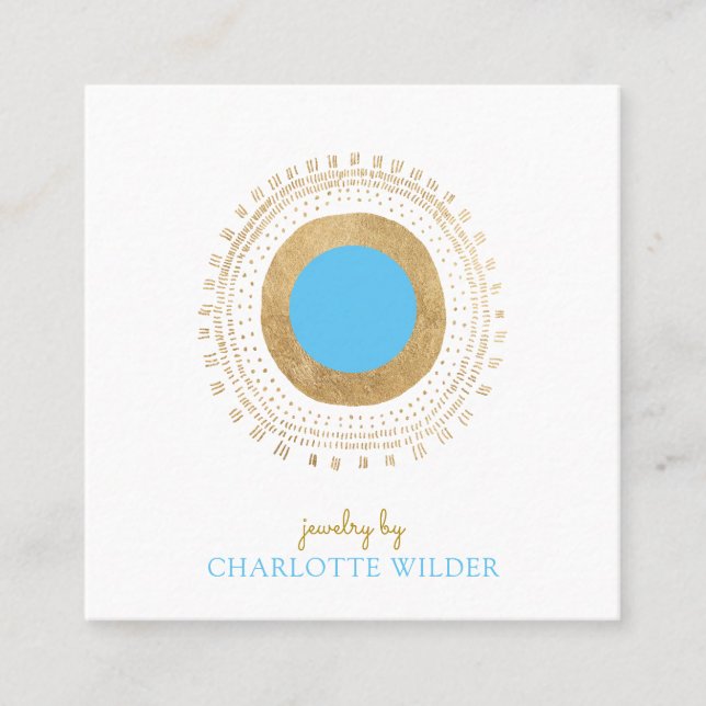 Abstract Bronze Teal Circle Jewellery Maker Square Business Card (Front)