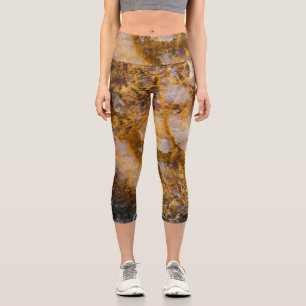 Abstract bronze white mineral rock texture capri leggings