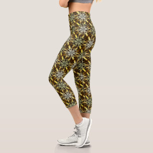 Abstract Brown And Gold Stars Design Capri Leggings