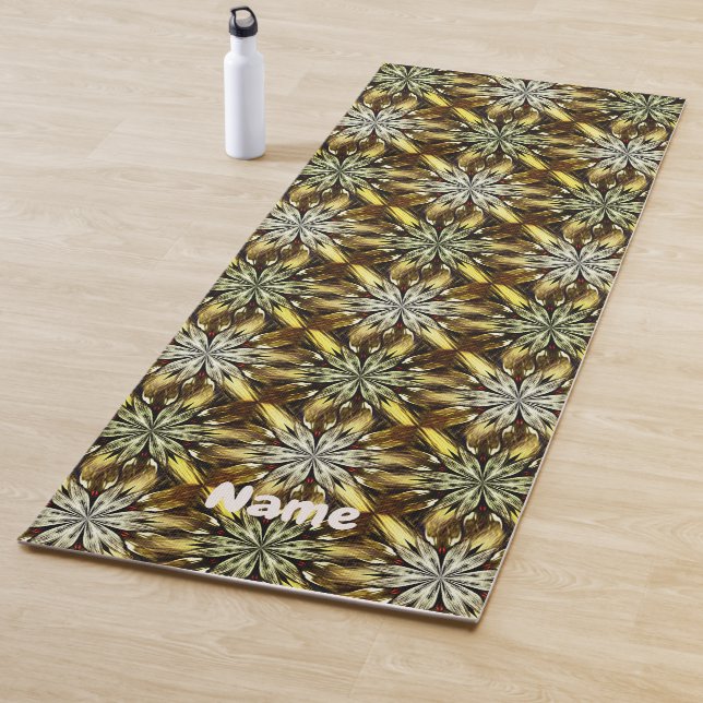 Abstract Brown And Gold Stars Personalized Yoga Mat (In Situ)