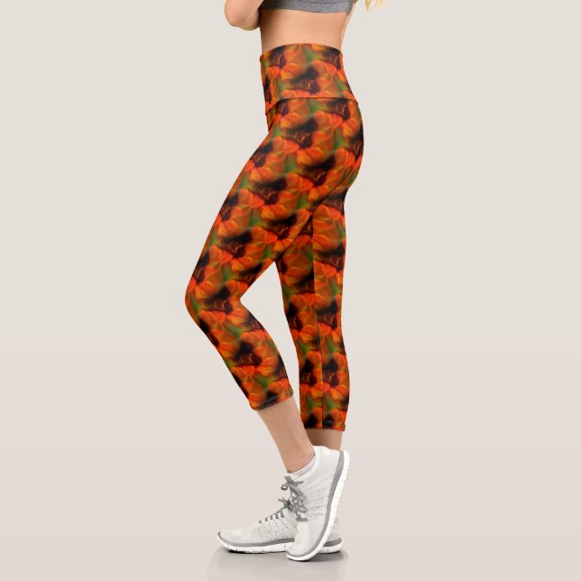 Abstract Brown And Orange Design  Capri Leggings (Left)