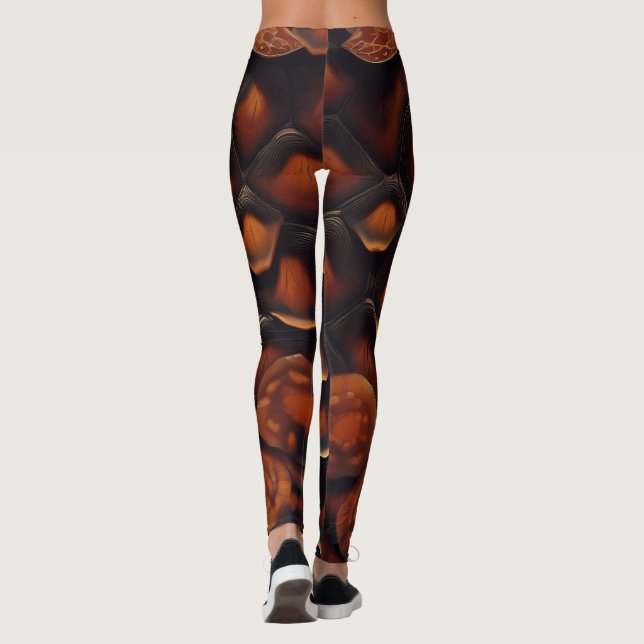 Abstract Brown & Black Texture Chic TortoiseShell Leggings (Back)