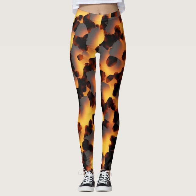 Abstract Brown & Black Texture Chic TortoiseShell Leggings (Front)