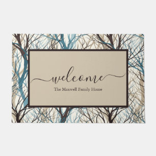 Abstract brown branches script family name welcome doormat