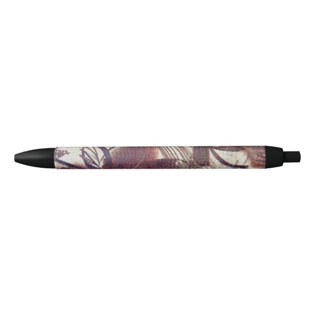 Abstract Brown Floral Design 1 Black Ink Pen (Front)