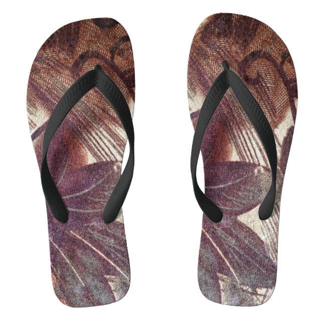 Abstract Brown Floral Design 1 Flip Flops (Footbed)