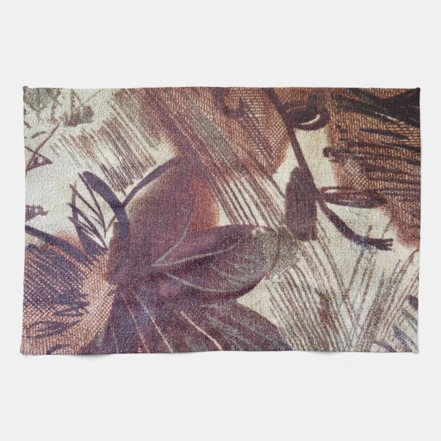 Abstract Brown Floral Design 1 Kitchen Towel (Horizontal)