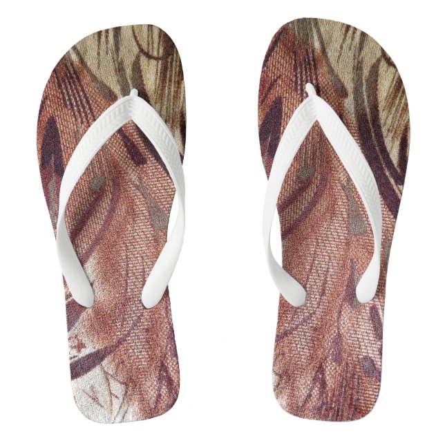 Abstract Brown Floral Design 2 Flip Flops (Footbed)