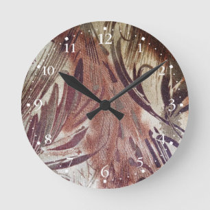 Abstract Brown Floral Design 2 Round Clock