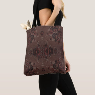 Abstract brown flowers pattern tote bag