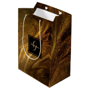 Abstract Brown Luxury Gold Glitter Modern Chic Medium Gift Bag