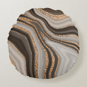 Abstract brown marble with gold texture round pillow
