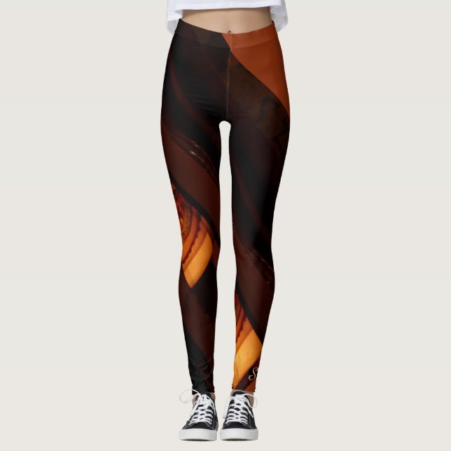Abstract Brown, Rust, Gold with Name Fashion Leggings (Front)