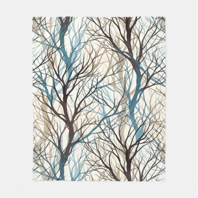 Abstract brown teal tree branches fleece blanket (Front)