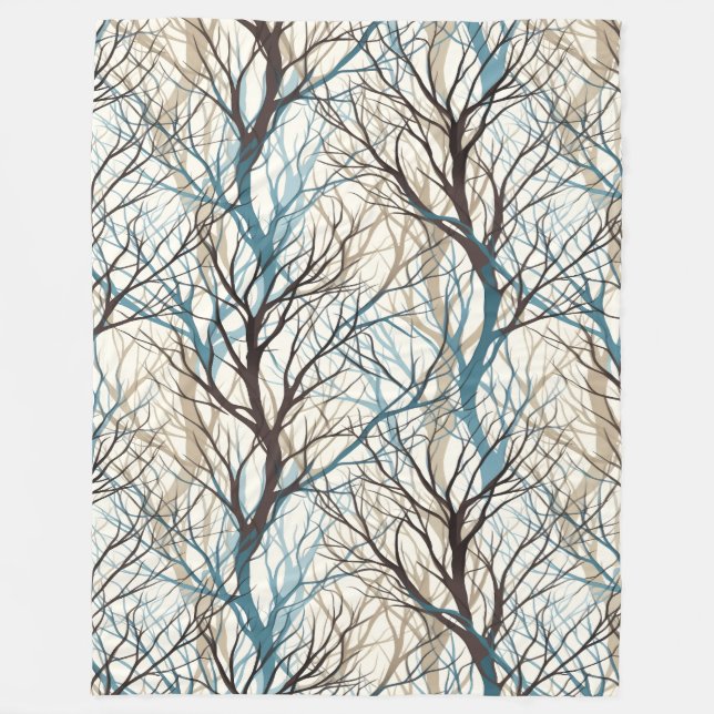 Abstract brown teal tree branches fleece blanket (Front)