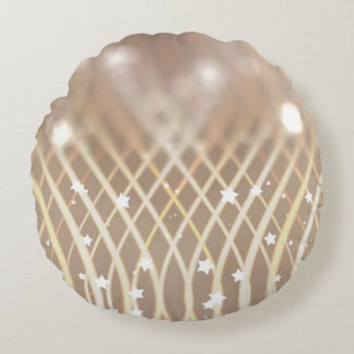 Abstract Brown, Waves Stars Background. Round Pillow