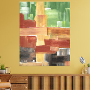 Abstract Brush Strokes Green, Brown, & Earth Tones Canvas Print