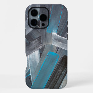 Abstract Brush Strokes in Blue, Grey, and Black iPhone 16 Pro Max Case