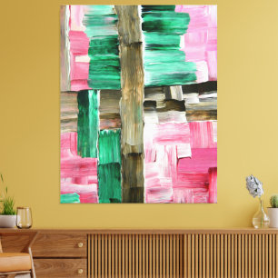 Abstract Brush Strokes in Green, Pink, and Brown Canvas Print
