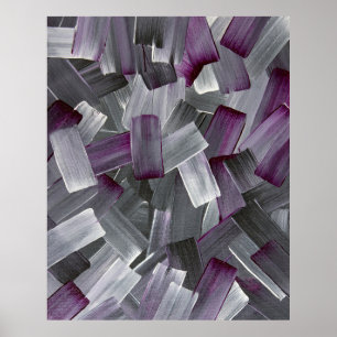 Abstract Brush Strokes in Purple, Black, and Gray Poster