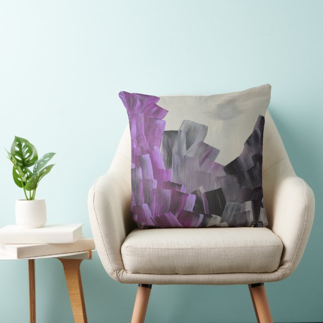 Abstract Brush Strokes in Purple, Grey, and Black Throw Pillow (Chair)