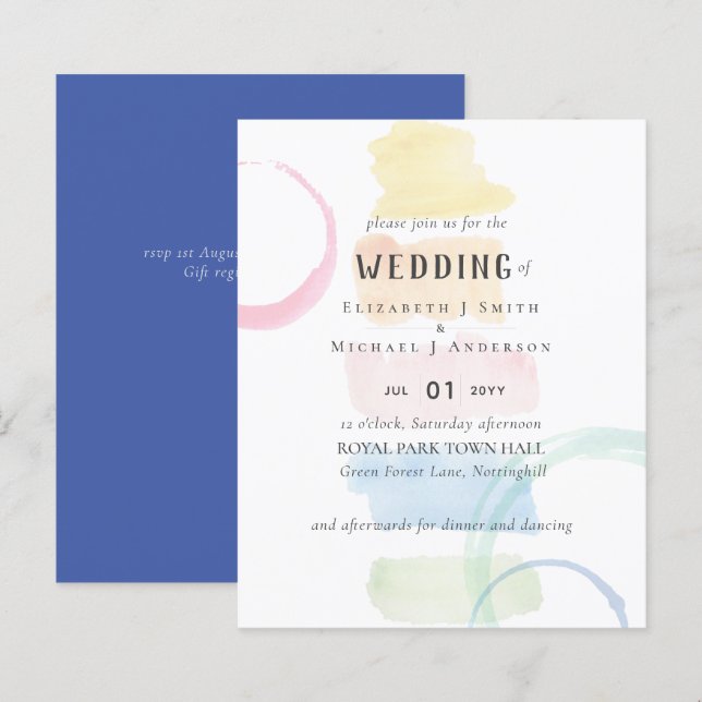 Abstract Brush Strokes Rainbow Watercolor WEDDING (Front/Back)