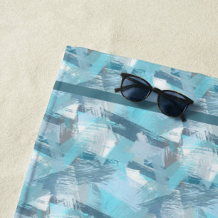 Abstract brush strokes teal pattern beach towel