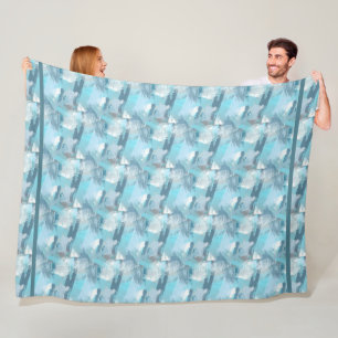 abstract brush strokes teal pattern. fleece blanket