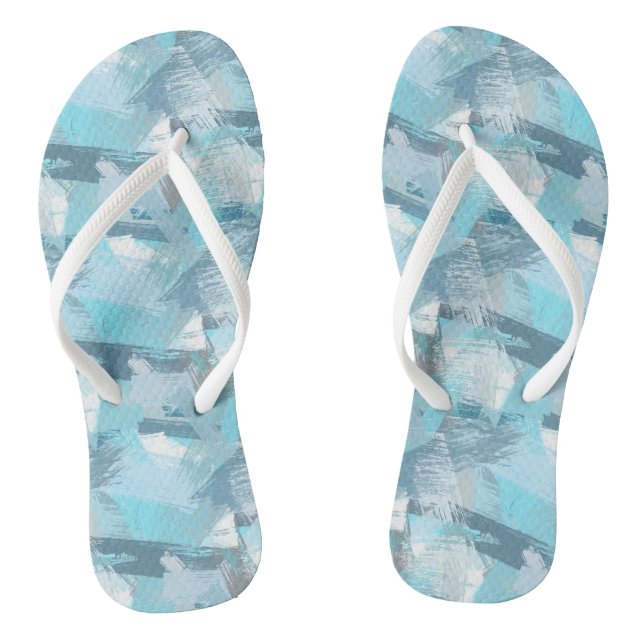 abstract brush strokes teal pattern. flip flops (Footbed)