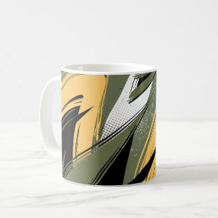 Abstract Brush Strokes with Olive Green & Yellow Coffee Mug
