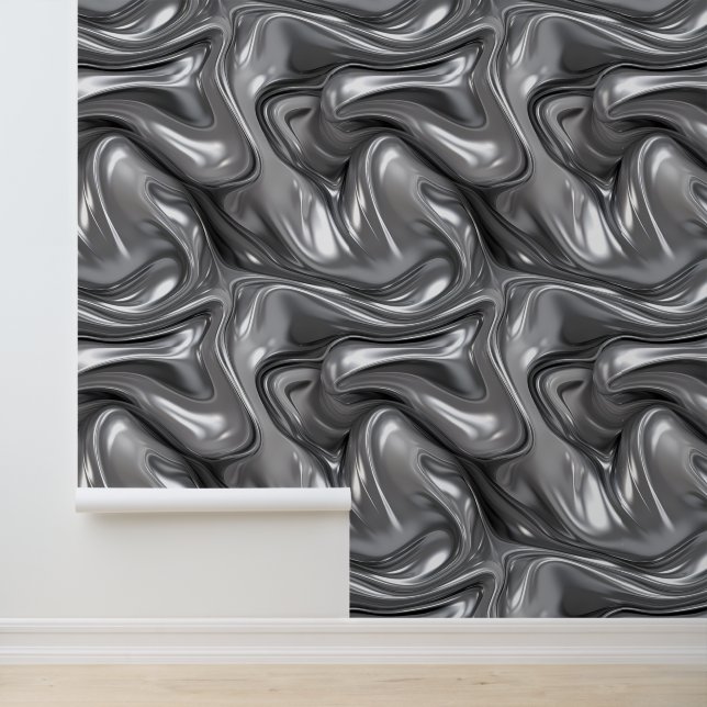 Abstract Brushed Silver Liquid Metal Pattern  Wallpaper (Application)