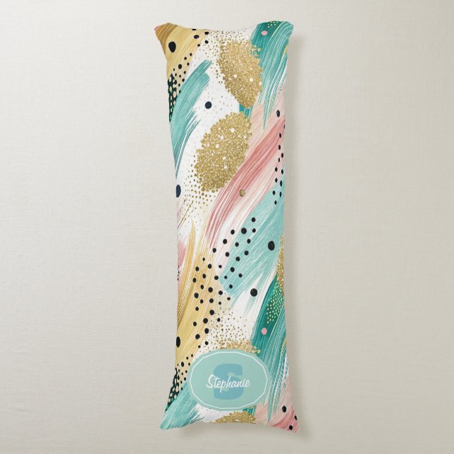 Abstract Brushstroke & Dot Pattern - Gold Accent 2 Body Pillow (Front Vertical)