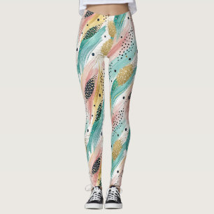 Abstract Brushstroke & Dot Pattern - Gold Accent 2 Leggings
