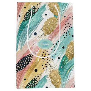 Abstract Brushstroke & Dot Pattern - Gold Accent 2 Medium Gift Bag