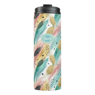 Abstract Brushstroke & Dot Pattern - Gold Accent 2 Thermal Tumbler