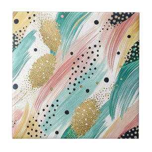 Abstract Brushstroke & Dot Pattern - Gold Accent 2 Tile