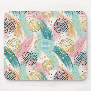 Abstract Brushstroke & Dot Pattern - Gold Accents Mouse Pad
