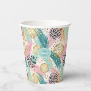 Abstract Brushstroke & Dot Pattern - Gold Accents Paper Cups