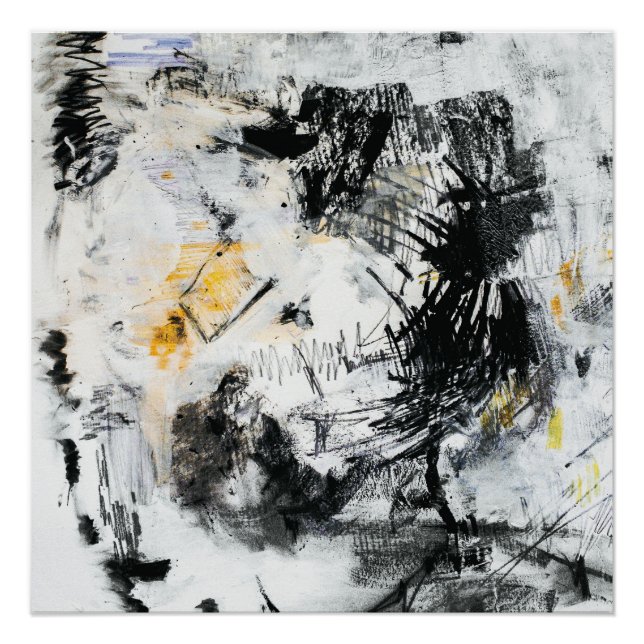 Abstract Brushstroke Texture – Black White & Gold  Poster (Front)