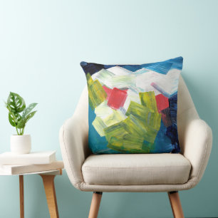 Abstract Brushstrokes in Blue, Green, and Red Throw Pillow