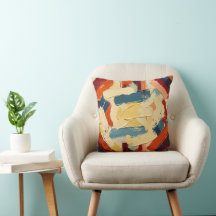 Abstract Brushstrokes in Blue, Orange and Cream
