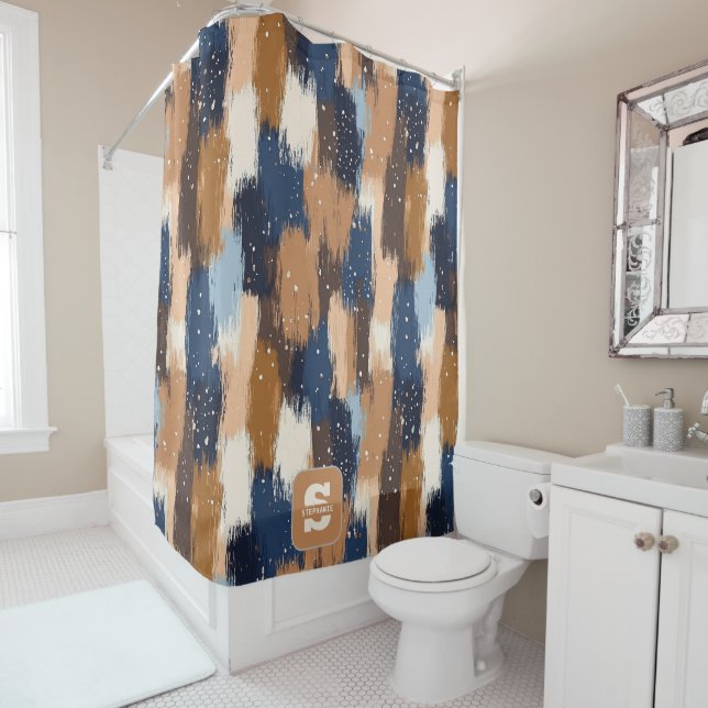 Abstract Brushstrokes in Blue, White & Brown (2) (In Situ)
