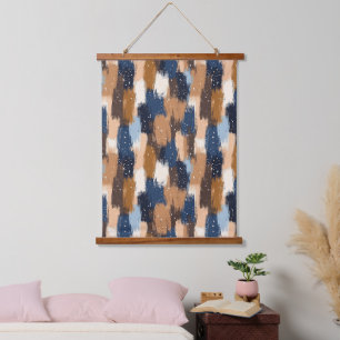 Abstract Brushstrokes in Blue, White & Brown (2) Hanging Tapestry