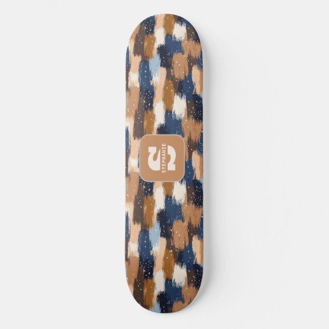 Abstract Brushstrokes in Blue, White & Brown (2) Skateboard (Front)